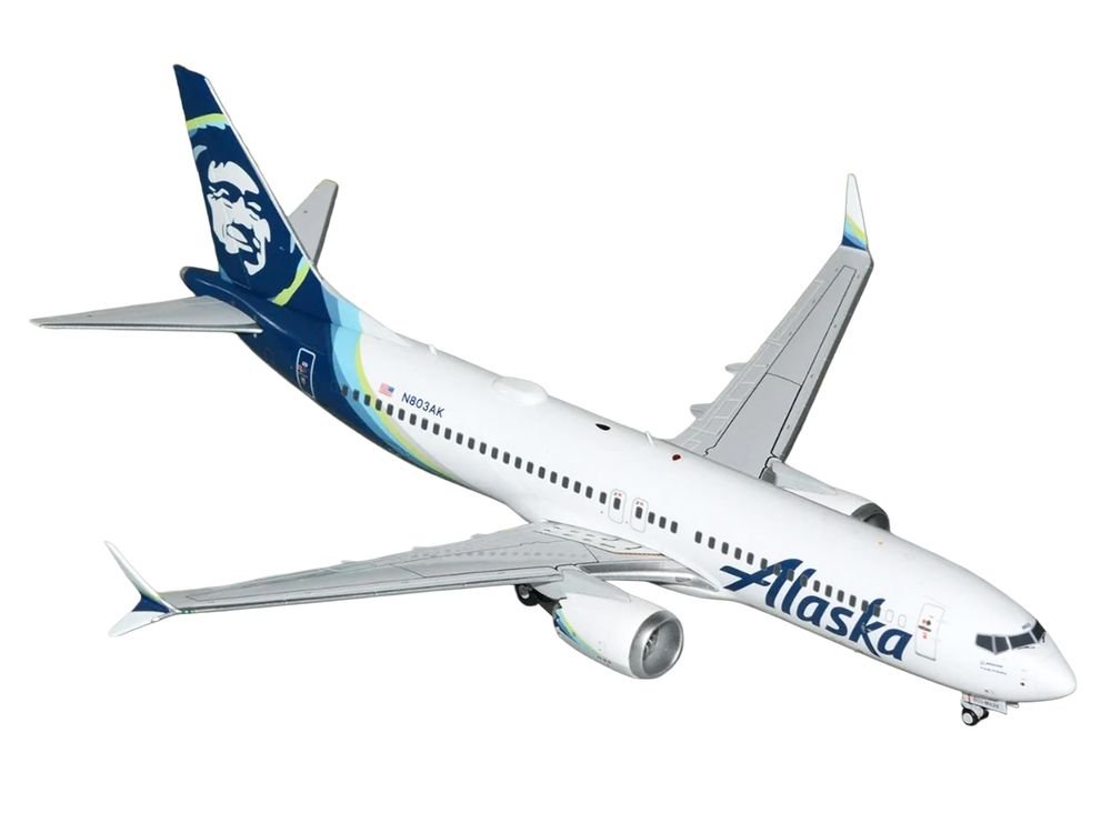 Boeing 737 MAX 8 Commercial Aircraft "Alaska Airlines" (N803AK) White with Blue Tail "Gemini 200" Series 1/200 Diecast Model Airplane by GeminiJets view 2