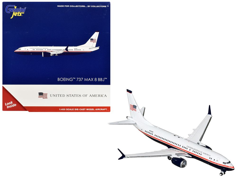 Boeing 737 MAX 8 BBJ Transport Aircraft "United States Department of Homeland Security" (N471US) White and Blue with Red Stripes 1/400 Diecast Model Airplane by GeminiJets