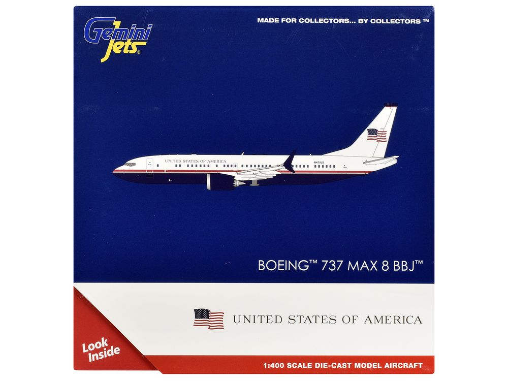Boeing 737 MAX 8 BBJ Transport Aircraft "United States Department of Homeland Security" (N471US) White and Blue with Red Stripes 1/400 Diecast Model Airplane by GeminiJets view 3