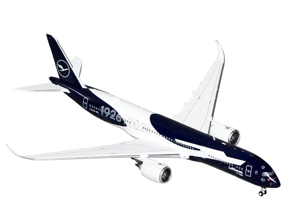 Airbus A350-900 Commercial Aircraft "Lufthansa 100th Anniversary" (D-AIXL) Dark Blue and White 1/400 Diecast Model Airplane by GeminiJets view 2