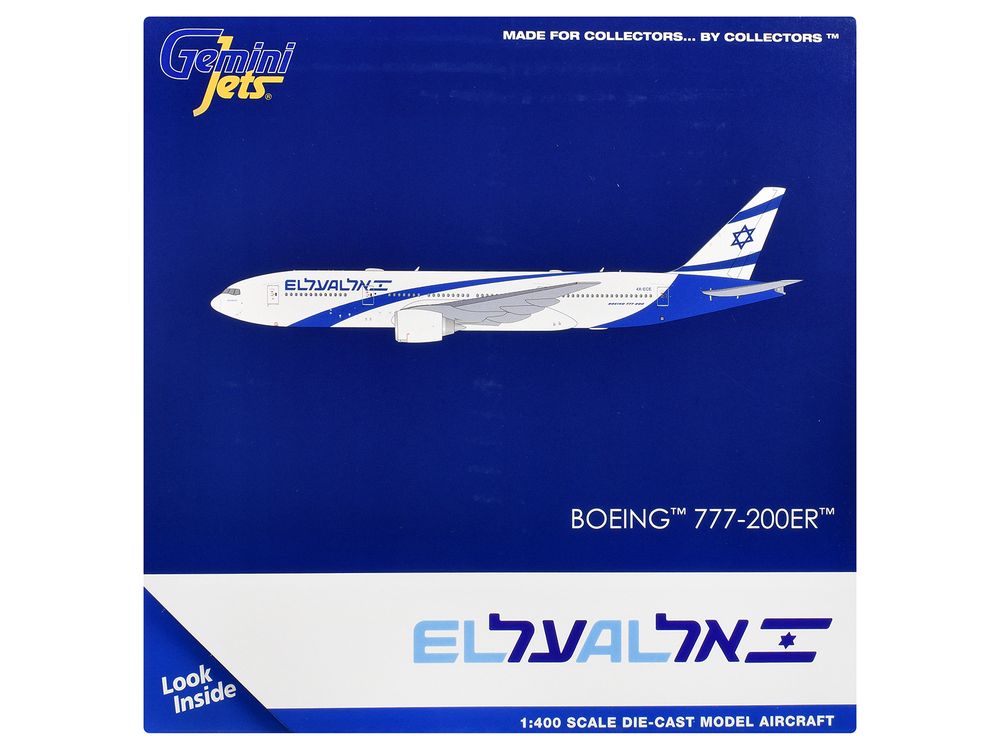 Boeing 777-200ER Commercial Aircraft "El Al Airlines" (4X-ECE) White with Blue Stripes 1/400 Diecast Model Airplane by GeminiJets view 3