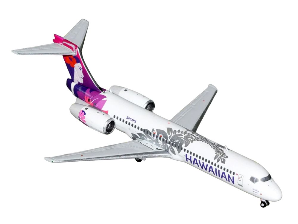 Boeing 717-200 Commercial Aircraft "Hawaiian Airlines" (N494HA) White with Purple Tail Graphics 1/400 Diecast Model Airplane by GeminiJets view 2