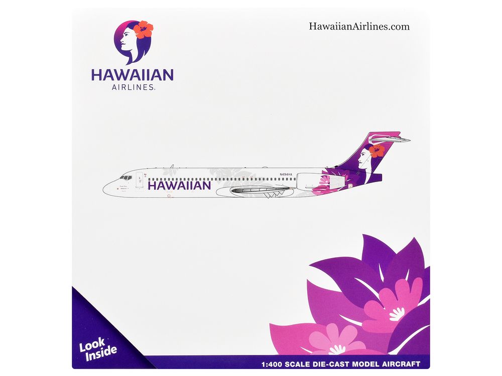 Boeing 717-200 Commercial Aircraft "Hawaiian Airlines" (N494HA) White with Purple Tail Graphics 1/400 Diecast Model Airplane by GeminiJets view 3