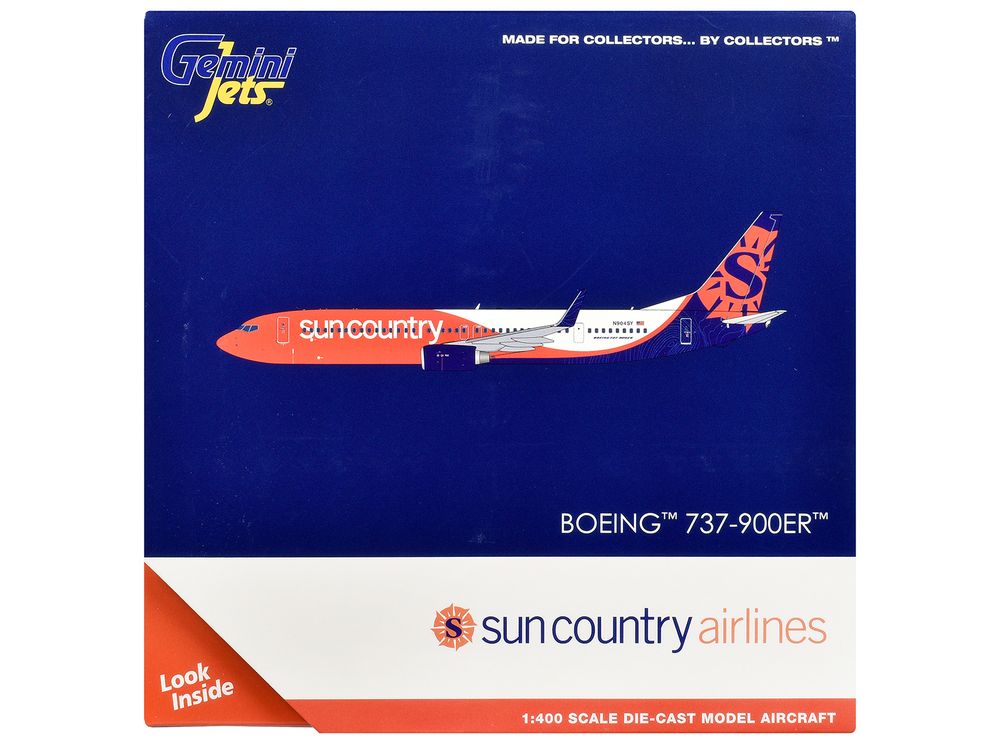 Boeing 737-900ER Commercial Aircraft "Sun Country Airlines" (N904SY) Orange and White with Blue and Orange Tail 1/400 Diecast Model Airplane by GeminiJets view 3