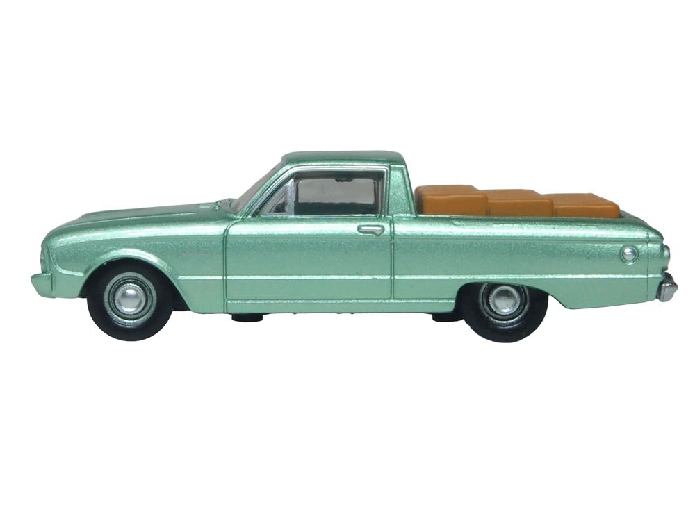 1960 Ford Falcon Ranchero Meadowvale Green Metallic with Load of Boxes 1/87 (HO) Scale Diecast Model Car by Oxford Diecast view 3