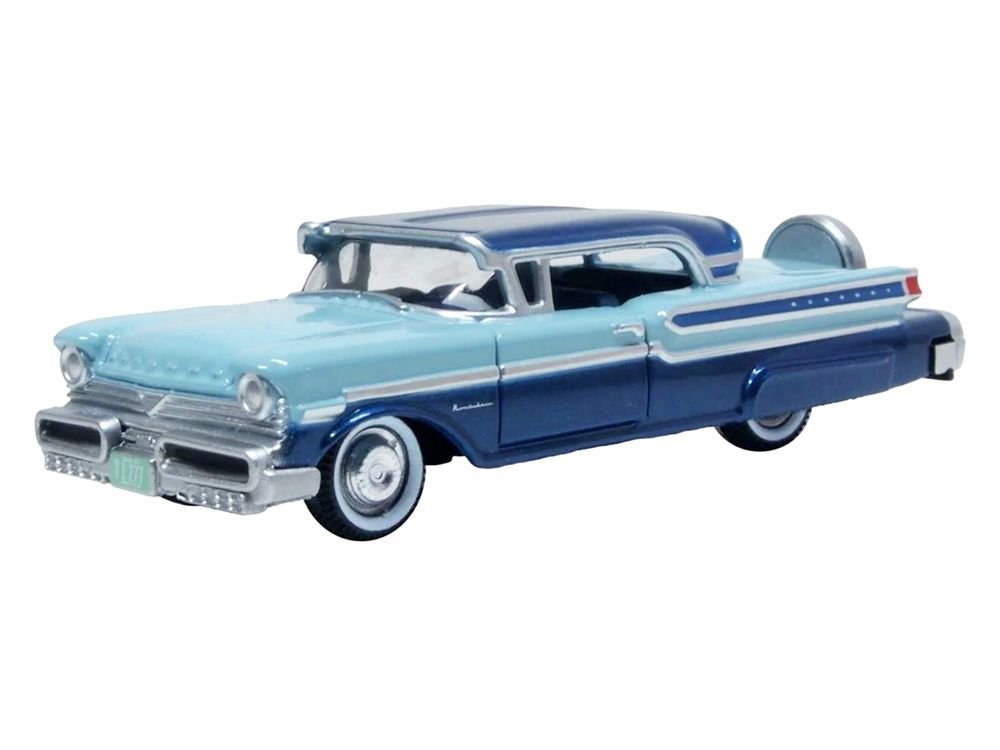 1957 Mercury Montclair Nantucket Blue Metallic and Pacific Blue Two-Tone 1/87 (HO) Scale Diecast Model Car by Oxford Diecast view 2