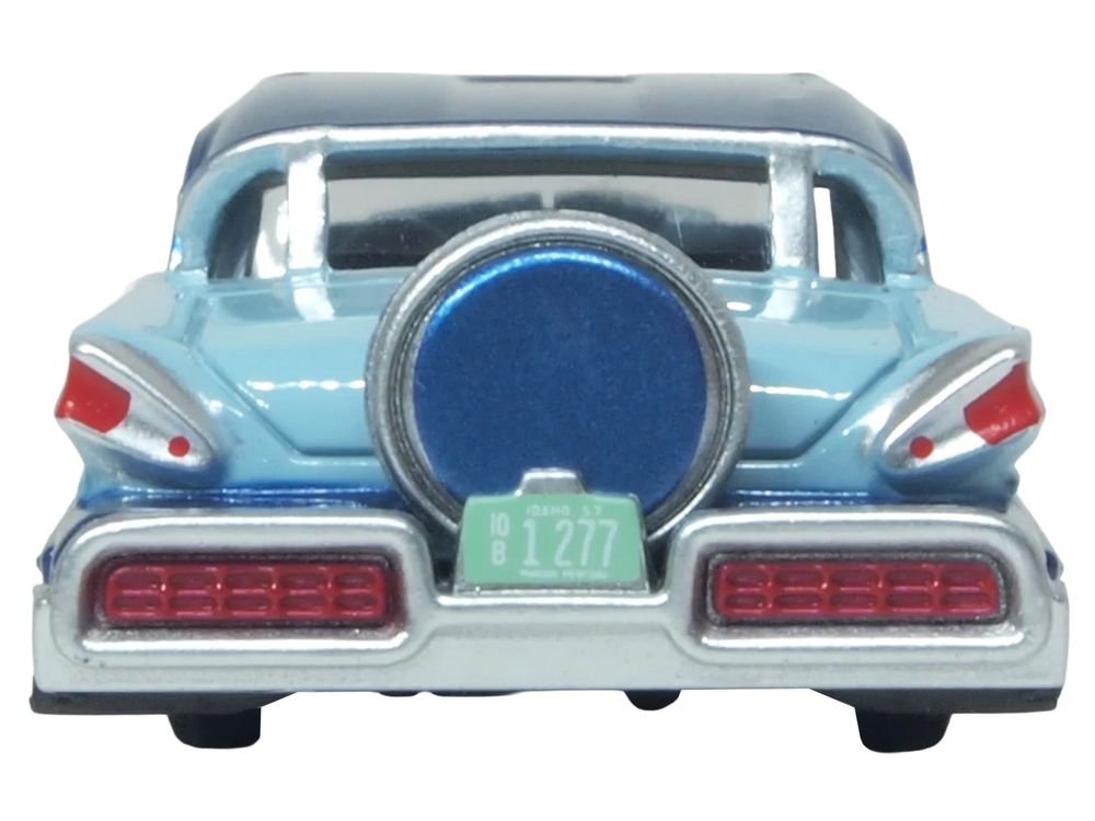 1957 Mercury Montclair Nantucket Blue Metallic and Pacific Blue Two-Tone 1/87 (HO) Scale Diecast Model Car by Oxford Diecast view 5