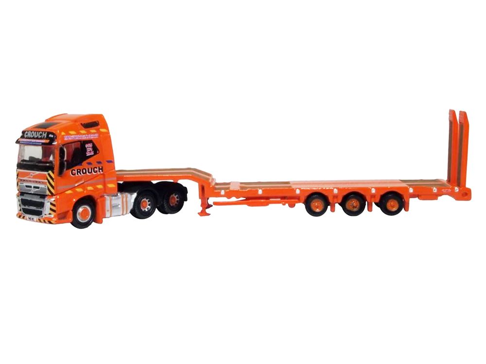 Volvo FH4 Truck RHD (Right Hand Drive) with Low Boy Trailer "Crouch Recovery" Orange with Graphics 1/148 (N) Scale Diecast Model Car by Oxford Diecast view 2