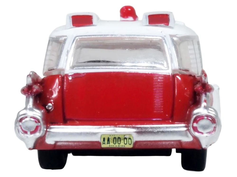 1959 Cadillac Miller-Meteor Ambulance Red and White 1/100 Scale Diecast Model Car by Oxford Diecast view 5