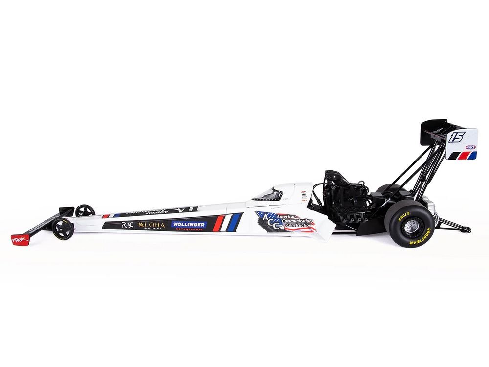 NHRA TFD (Top Fuel Dragster) #15 Tony Schumacher "American Communications Construction" White with Graphics (2026) 1/24 Diecast Model Car by Auto World view 2