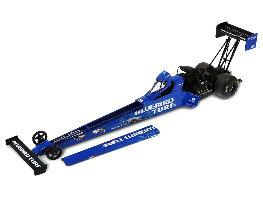NHRA TFD (Top Fuel Dragster) #TF200 Will Smith "Bluebird Turf" Blue with Graphics (2026) 1/24 Diecast Model Car by Auto World view 2