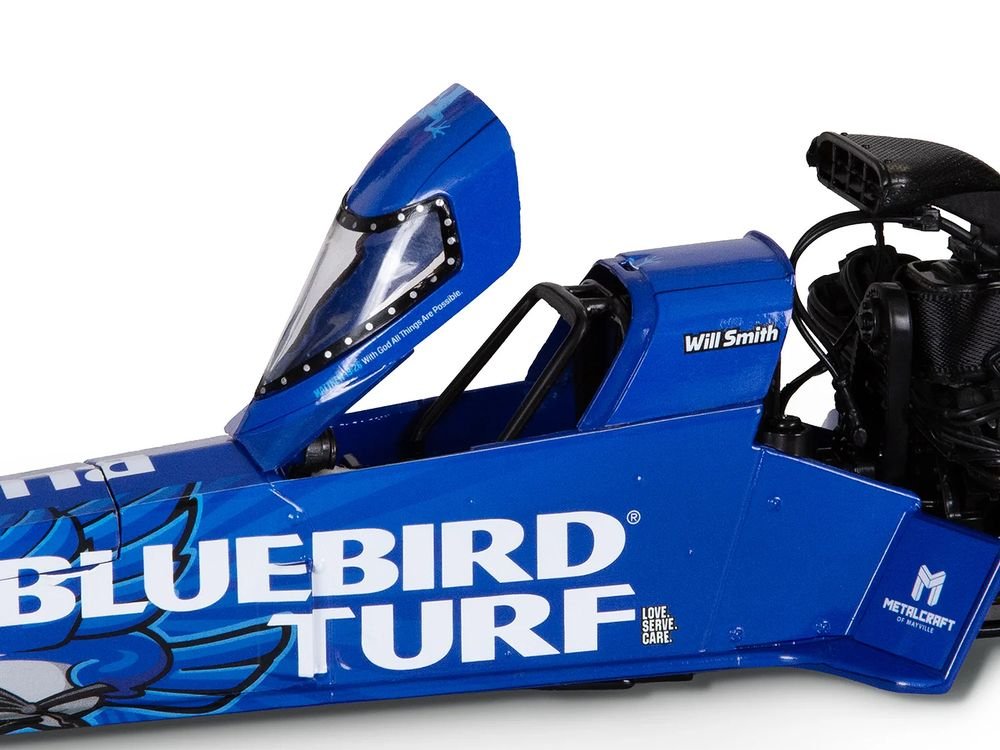 NHRA TFD (Top Fuel Dragster) #TF200 Will Smith "Bluebird Turf" Blue with Graphics (2026) 1/24 Diecast Model Car by Auto World view 4