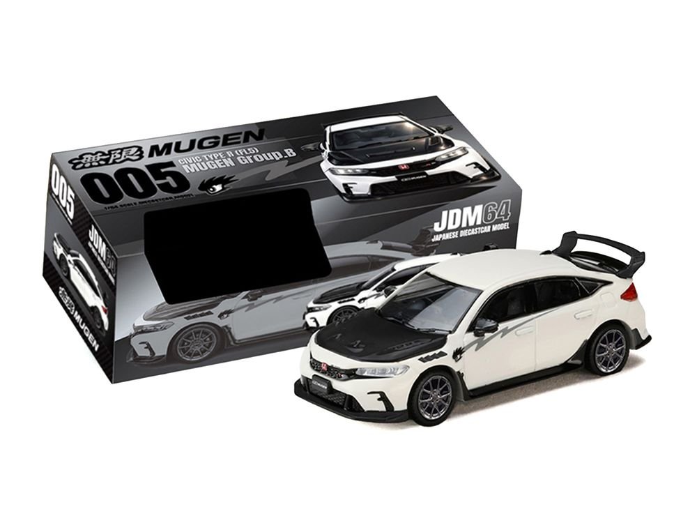 Honda Civic Type R (FL5) RHD (Right Hand Drive) Championship White with Carbon Hood "MUGEN Group B" (2025) "JDM64" Series by Hobby Japan view 3