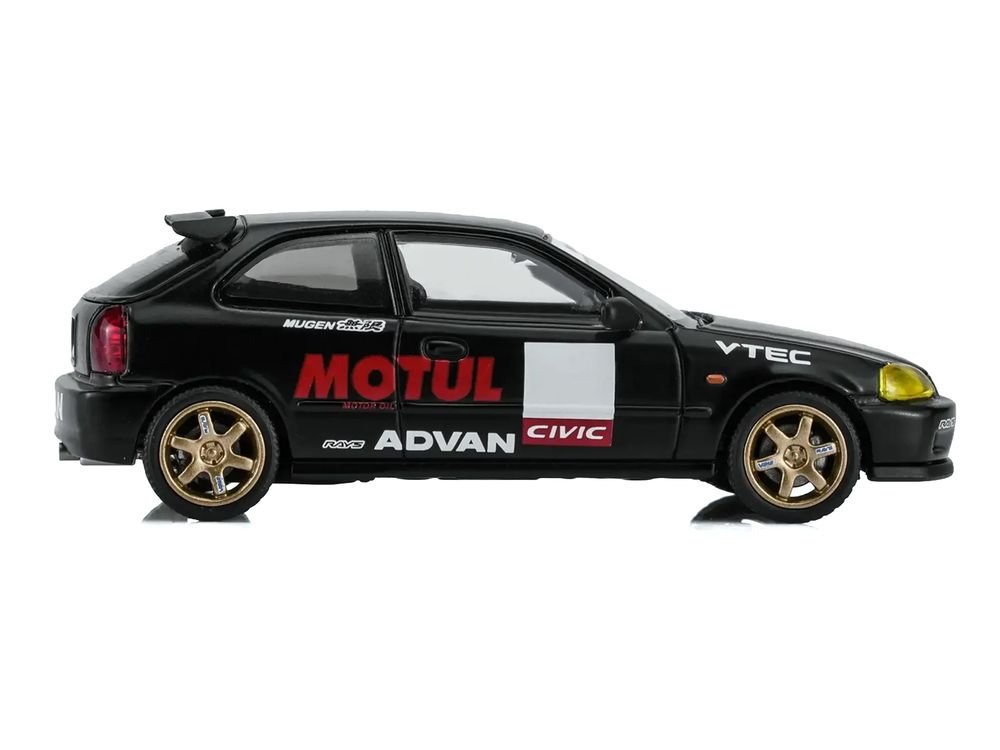 Honda Civic Type R (EK9) RHD (Right Hand Drive) "No Good Racing - Motul" Matt Black 1/64 Diecast Model Car by MotorHelix view 2
