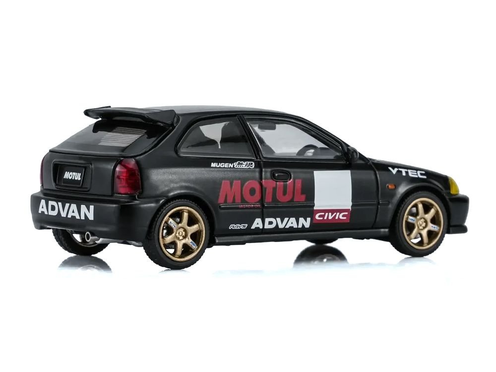 Honda Civic Type R (EK9) RHD (Right Hand Drive) "No Good Racing - Motul" Matt Black 1/64 Diecast Model Car by MotorHelix view 3