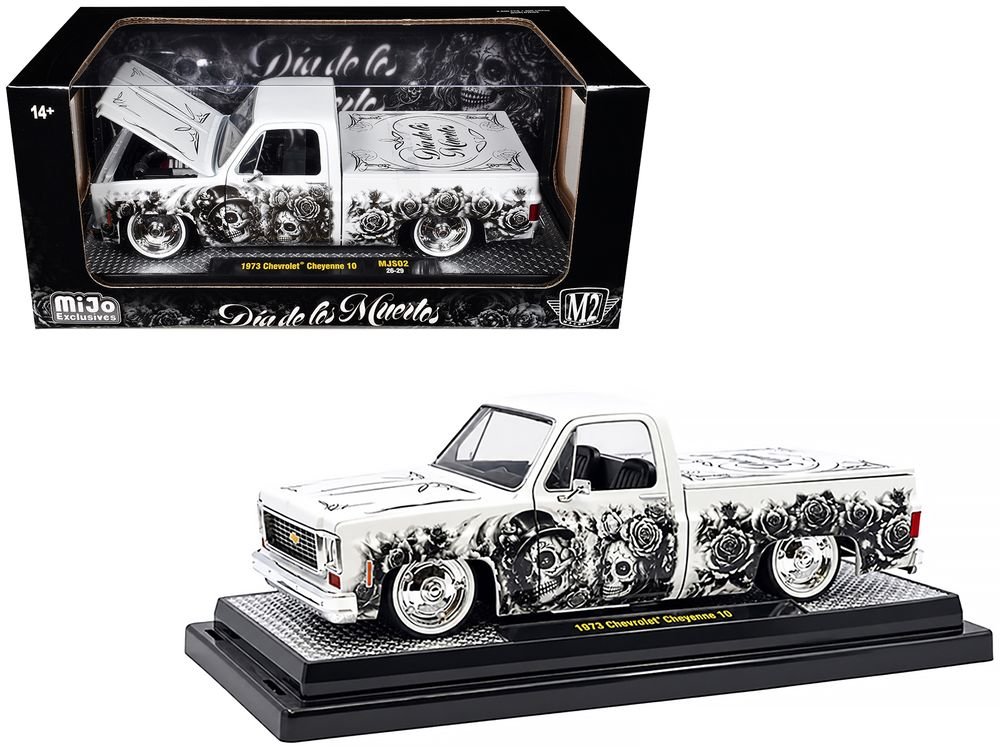 1973 Chevrolet Cheyenne 10 Pickup Truck "Dia de los Muertos" White with Graphics Limited Edition to 2500 pieces Worldwide 1/24 Diecast Model Car by M2 Machines