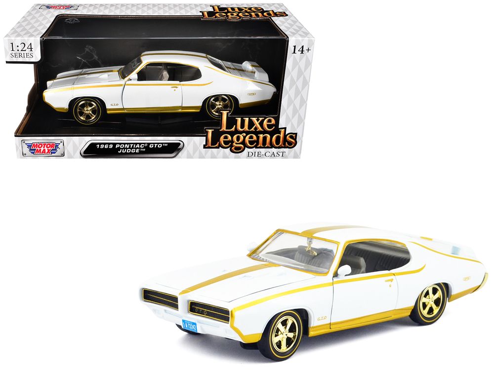 1969 Pontiac GTO Judge White Metallic with Gold Stripes "Luxe Legends" Series 1/24 Diecast Model Car by Motormax