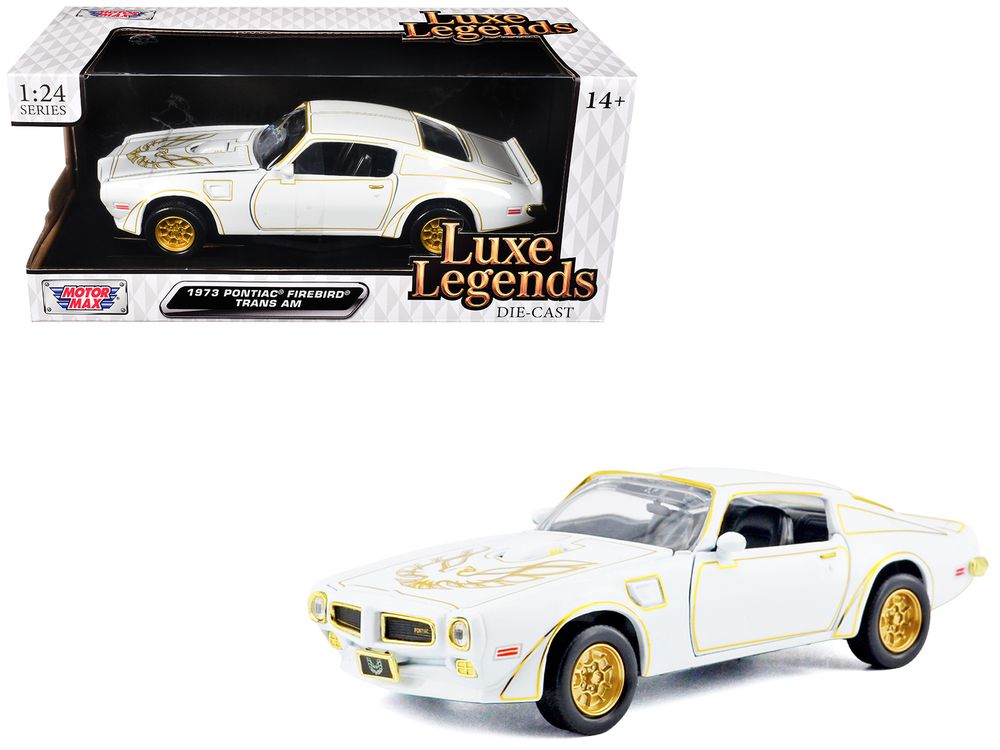 1973 Pontiac Firebird Trans Am White Metallic with Gold Accents "Luxe Legends" Series 1/24 Diecast Model Car by Motormax