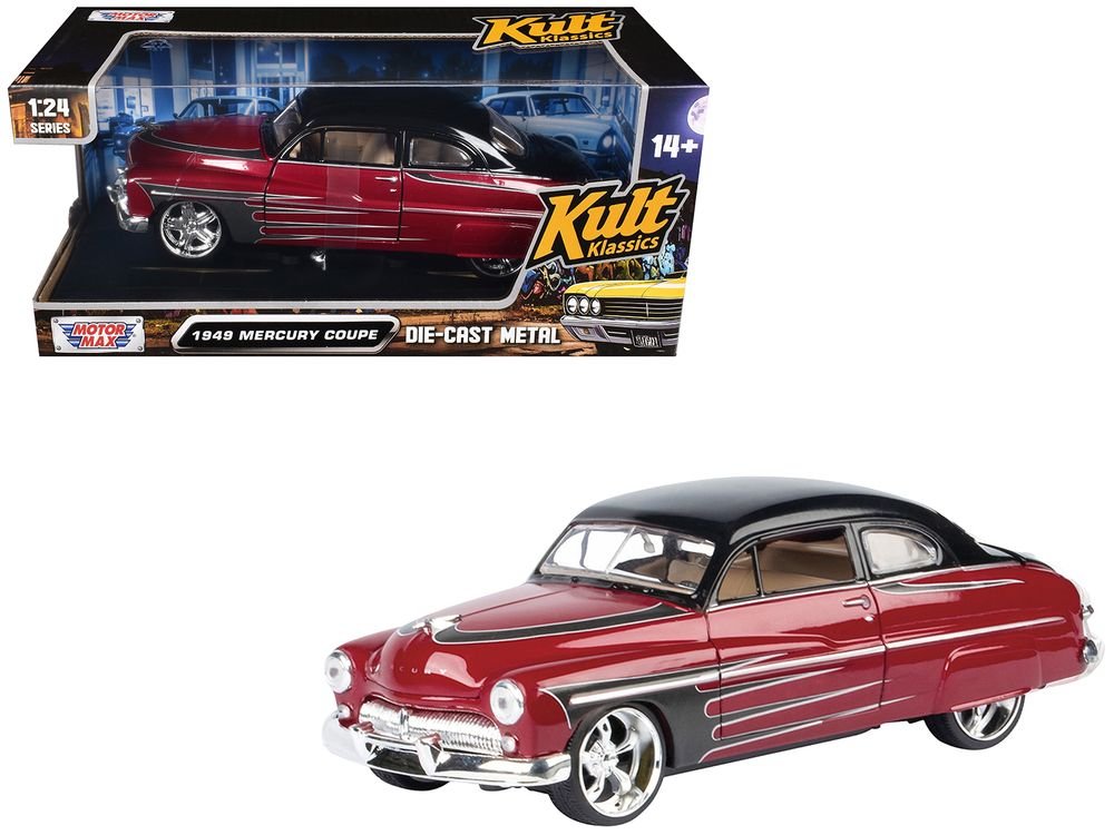1949 Mercury Coupe Red Metallic with Black Top and Gray Graphics "Kult Klassics" Series 1/24 Diecast Model Car by Motormax