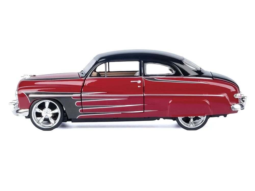 1949 Mercury Coupe Red Metallic with Black Top and Gray Graphics "Kult Klassics" Series 1/24 Diecast Model Car by Motormax view 2