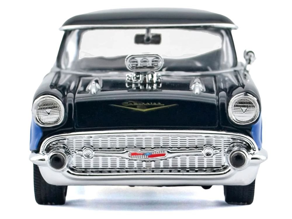 1957 Chevrolet Bel Air Black with Blue Flame Graphics "Kult Klassics" Series 1/24 Diecast Model Car by Motormax view 3