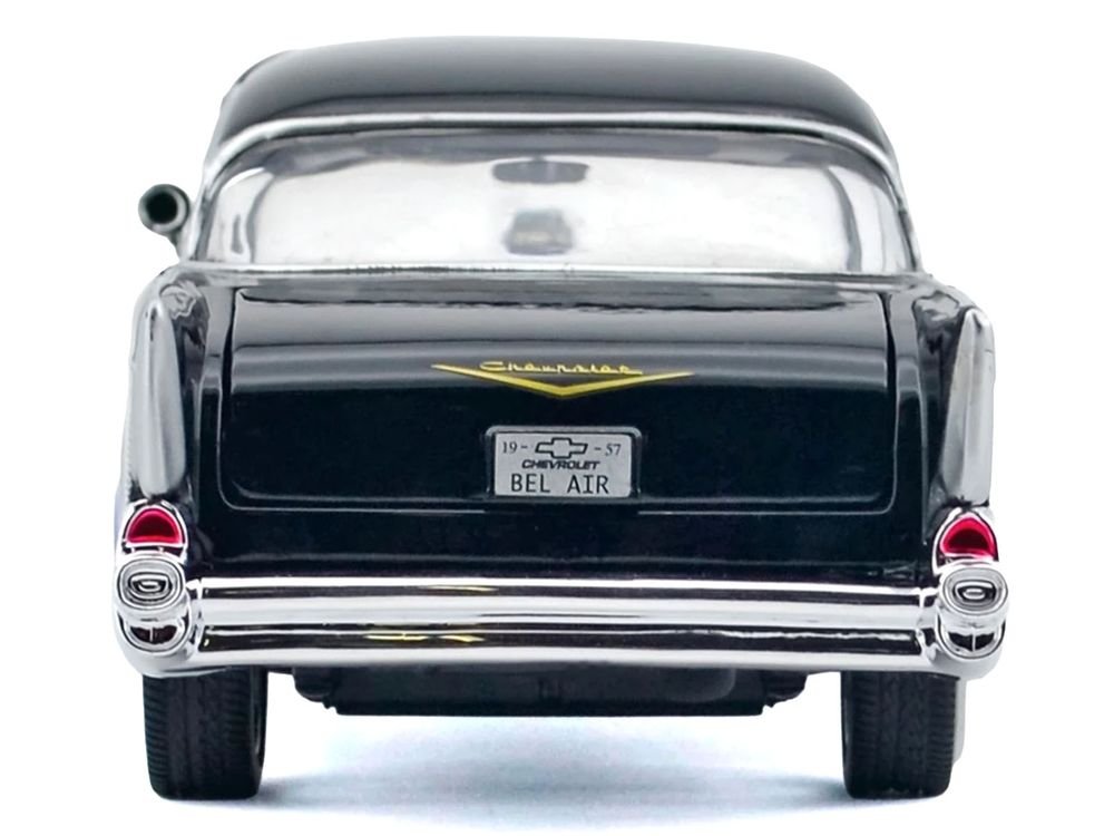 1957 Chevrolet Bel Air Black with Blue Flame Graphics "Kult Klassics" Series 1/24 Diecast Model Car by Motormax view 4