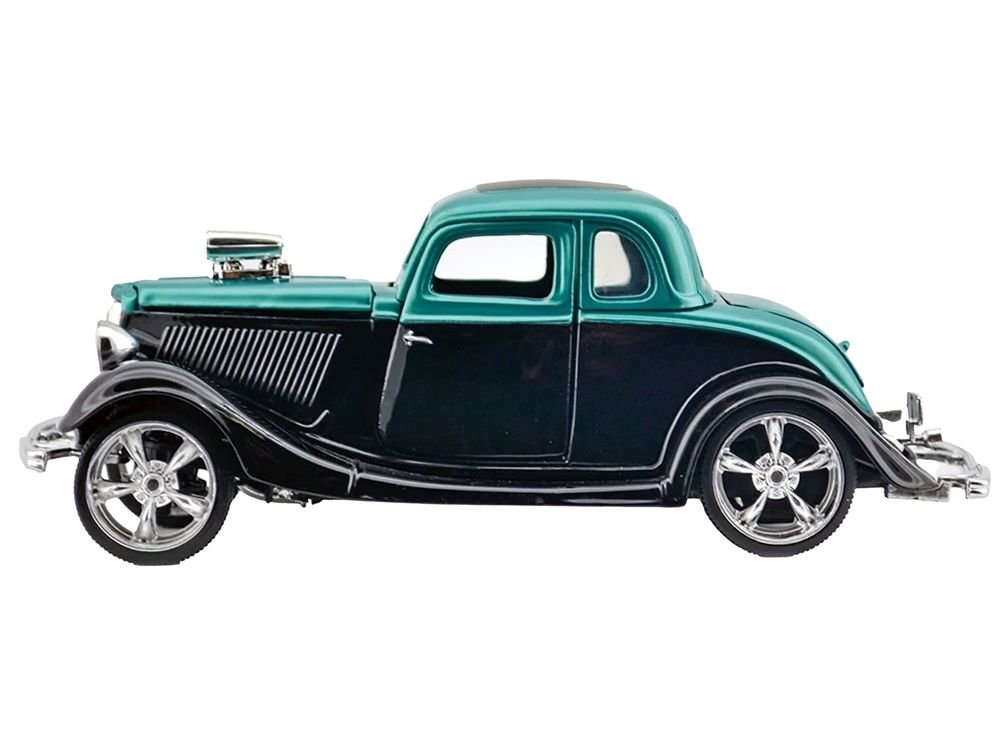 1934 Ford Coupe Turquoise Metallic and Black "Kult Klassics" Series 1/24 Diecast Model Car by Motormax view 2