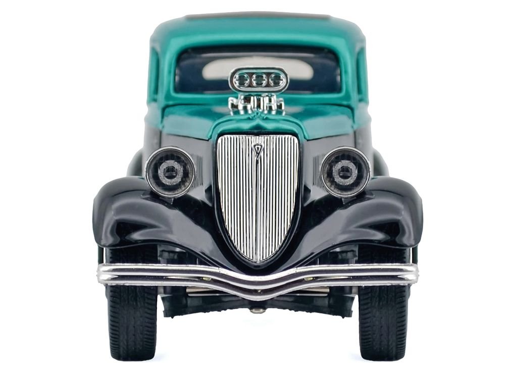 1934 Ford Coupe Turquoise Metallic and Black "Kult Klassics" Series 1/24 Diecast Model Car by Motormax view 3