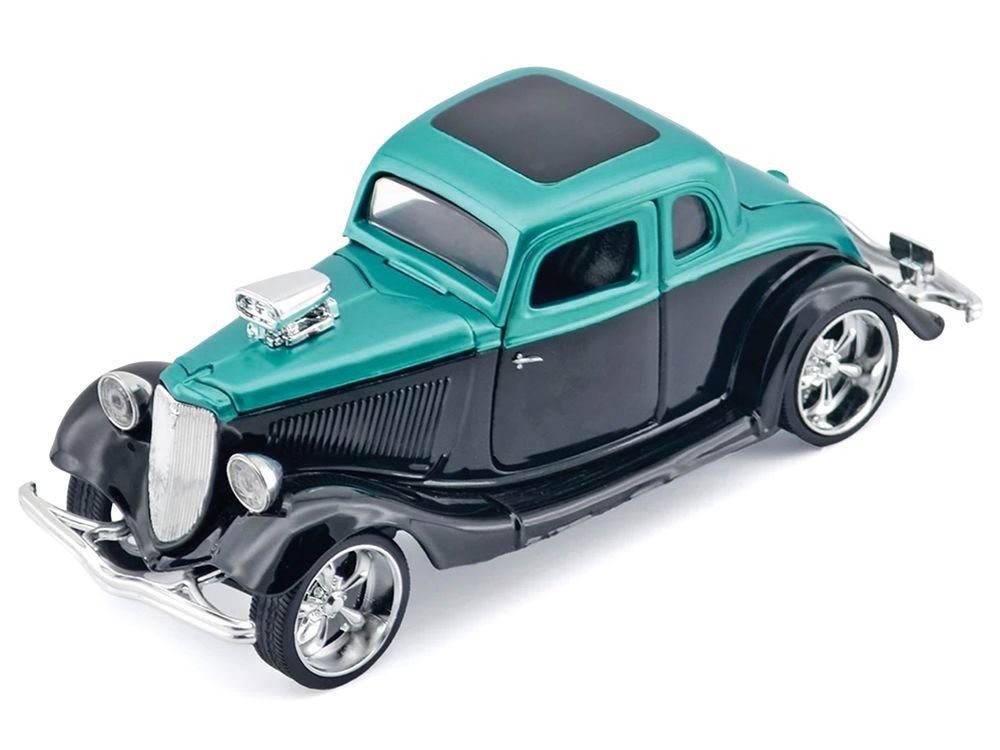 1934 Ford Coupe Turquoise Metallic and Black "Kult Klassics" Series 1/24 Diecast Model Car by Motormax view 5