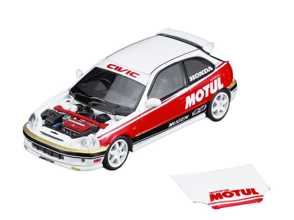 Honda Civic Type R (EK9) RHD (Right Hand Drive) "Motul" White with Black and Red Stripes 1/64 Diecast Model Car by MotorHelix view 2