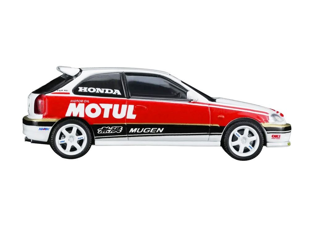 Honda Civic Type R (EK9) RHD (Right Hand Drive) "Motul" White with Black and Red Stripes 1/64 Diecast Model Car by MotorHelix view 3