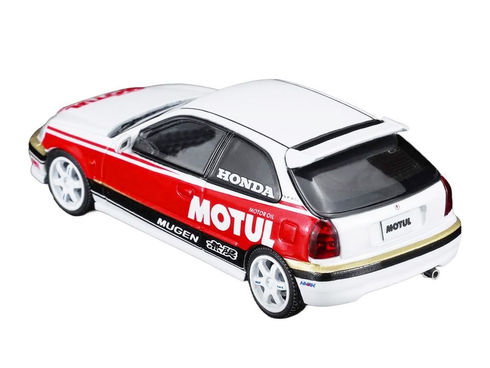 Honda Civic Type R (EK9) RHD (Right Hand Drive) "Motul" White with Black and Red Stripes 1/64 Diecast Model Car by MotorHelix view 4