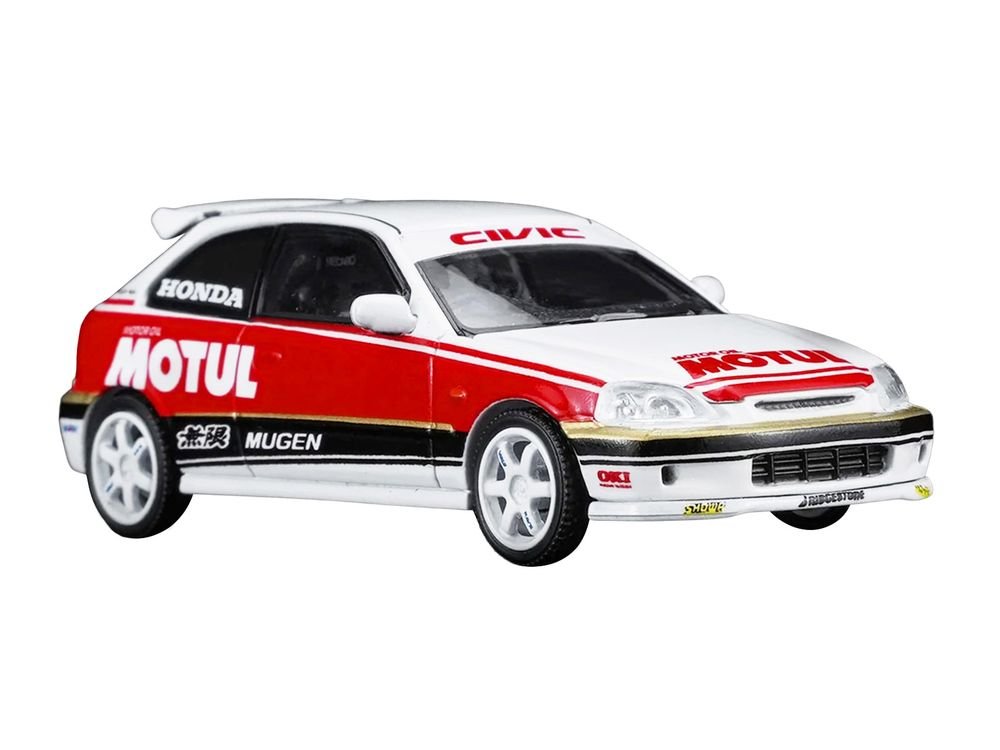 Honda Civic Type R (EK9) RHD (Right Hand Drive) "Motul" White with Black and Red Stripes 1/64 Diecast Model Car by MotorHelix view 5