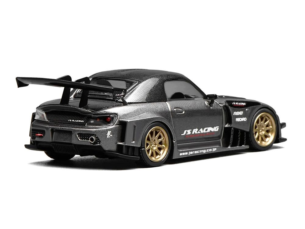 Honda S2000 RHD (Right Hand Drive) "J's Racing" Moon Rock Gray Metallic with Carbon Hood and Top 1/64 Diecast Model Car by MotorHelix view 5