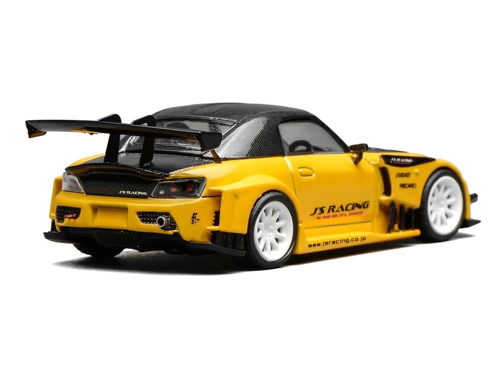 Honda S2000 RHD (Right Hand Drive) "J's Racing" New Indy Yellow Pearl with Carbon Hood and Top 1/64 Diecast Model Car by MotorHelix view 5