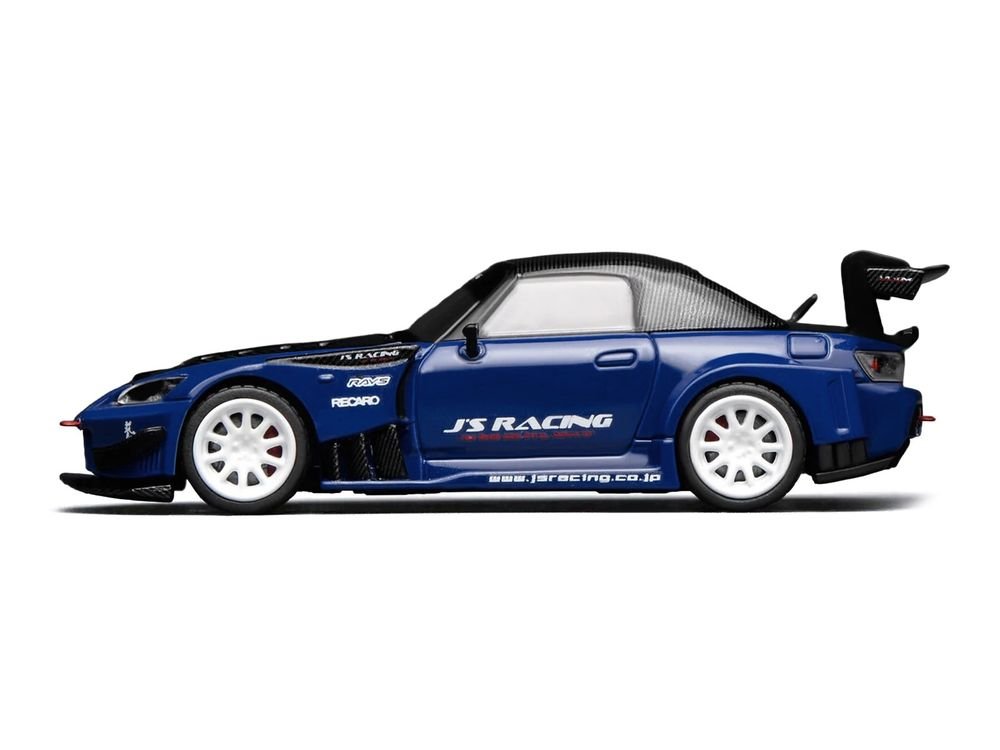 Honda S2000 RHD (Right Hand Drive) "J's Racing" Apex Blue Pearl with Carbon Hood and Top 1/64 Diecast Model Car by MotorHelix view 4