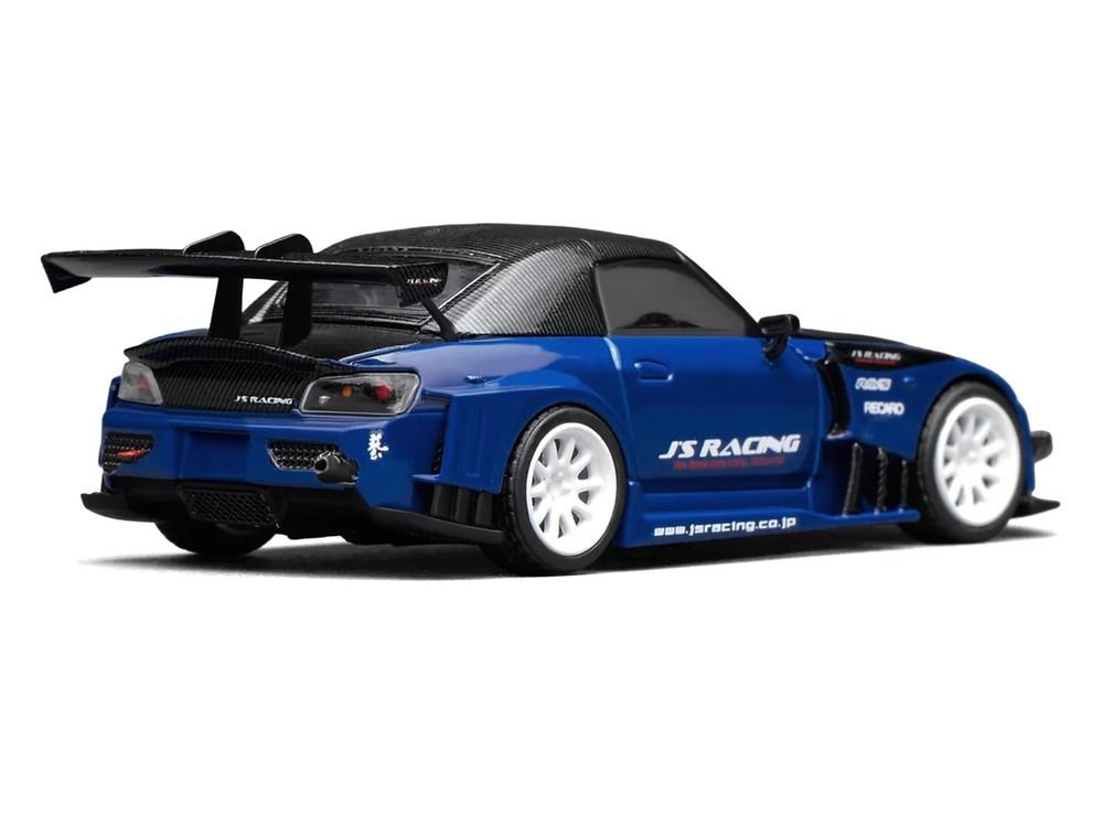Honda S2000 RHD (Right Hand Drive) "J's Racing" Apex Blue Pearl with Carbon Hood and Top 1/64 Diecast Model Car by MotorHelix view 5