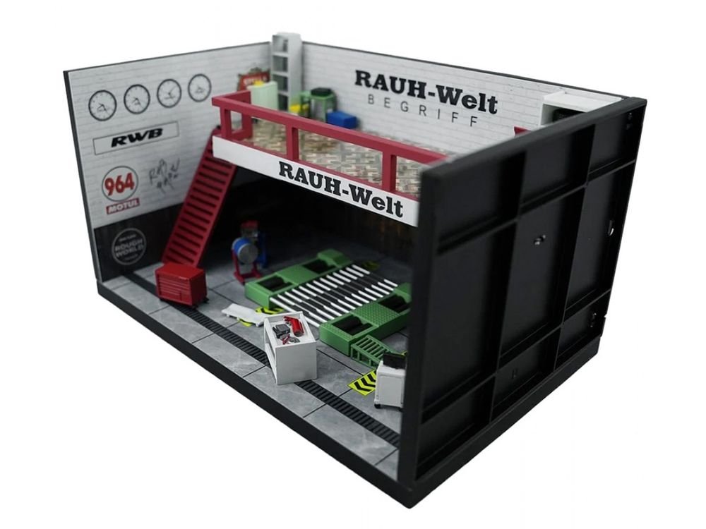 "RWB" Garage Diorama White with Accessories 1/64 Model by MotorHelix view 3