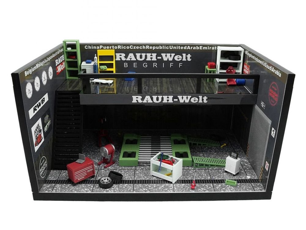 "RWB" Garage Diorama Black with Accessories 1/64 Model by MotorHelix view 2