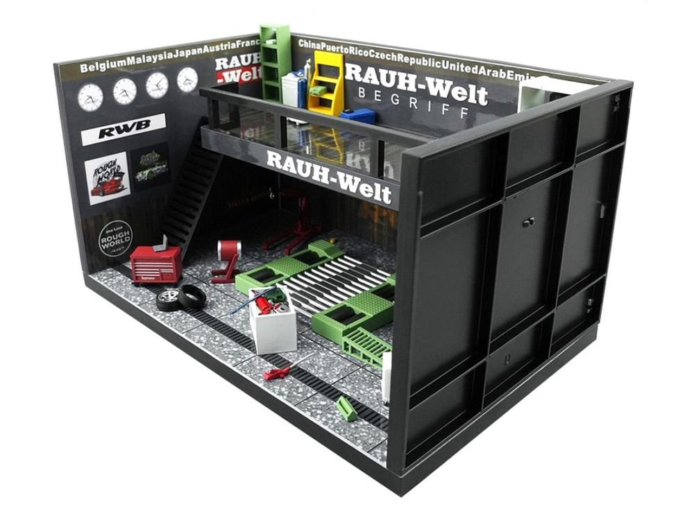 "RWB" Garage Diorama Black with Accessories 1/64 Model by MotorHelix view 3