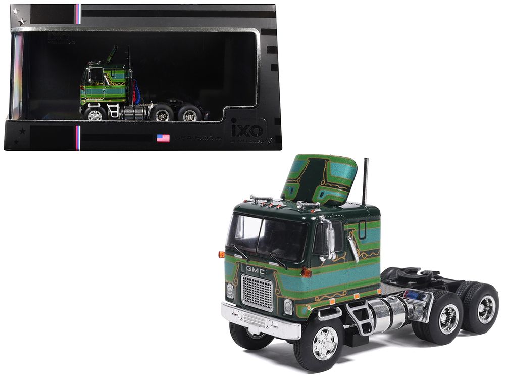 1970 GMC Astro 95 Truck Tractor Dark Green with Graphics 1/64 Diecast Model Car by IXO Models