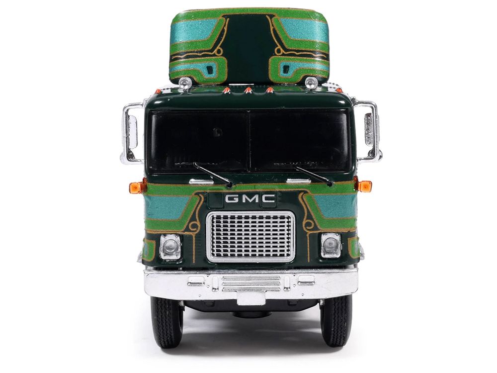 1970 GMC Astro 95 Truck Tractor Dark Green with Graphics 1/64 Diecast Model Car by IXO Models view 4