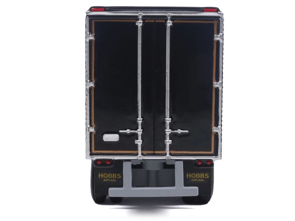 Kenworth W900 Truck with Refrigerated Trailer Black with Tan Stripes and Trailer Graphics 1/64 Diecast Model Car by IXO Models view 5