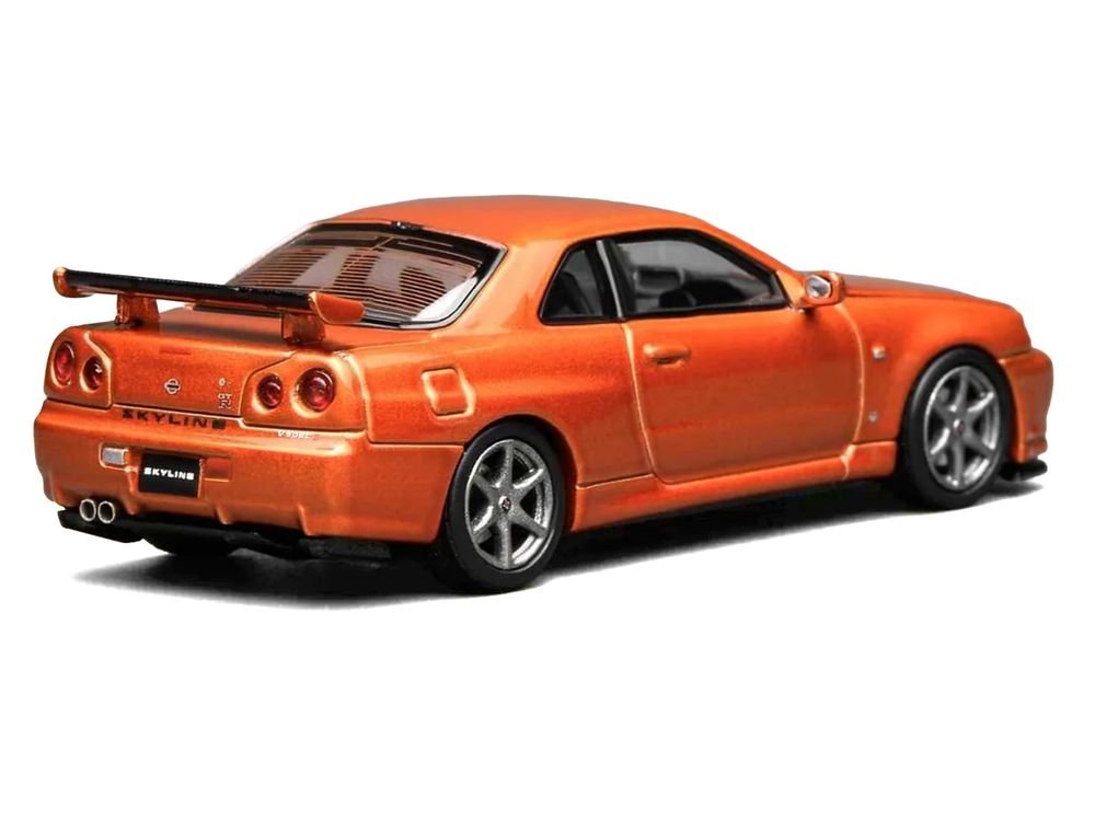 Nissan Skyline GT-R (R34) V-Spec II RHD (Right Hand Drive) Orange Metallic "Senior 64" Series 1/64 Diecast Model Car by MotorHelix view 5