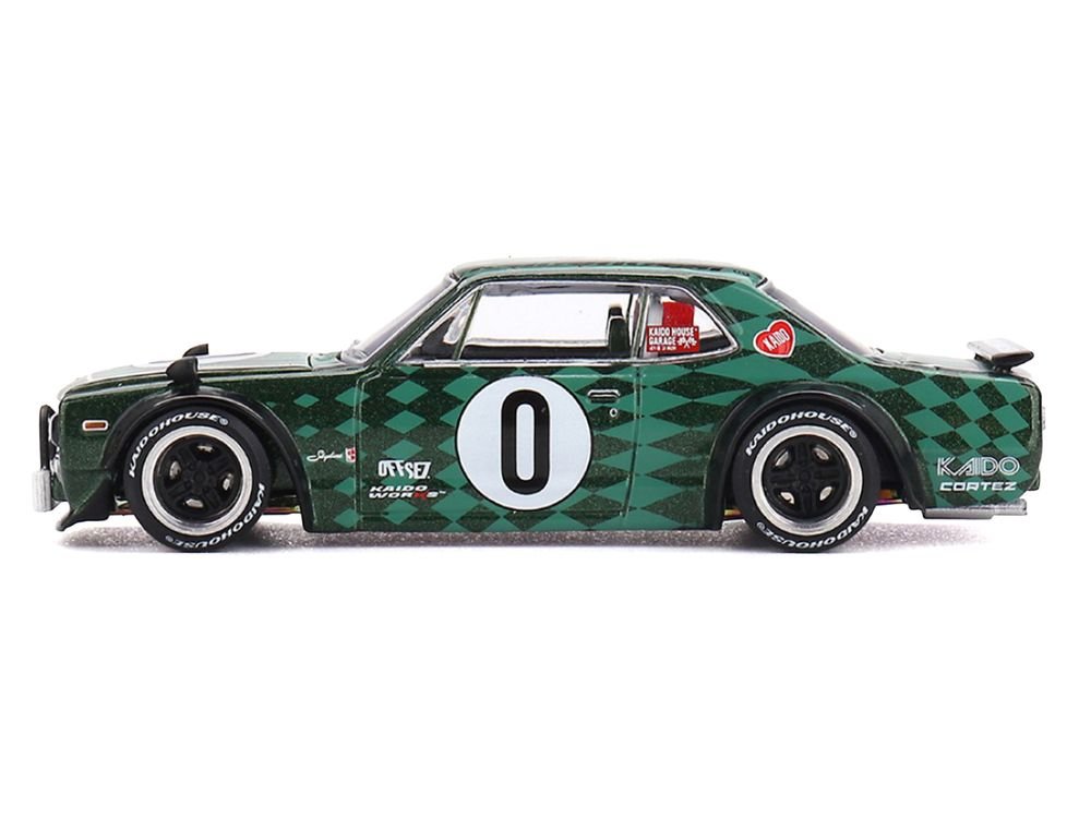Nissan Skyline 2000GT-R (KPGC10) RHD (Right Hand Drive) #0 "Cortez V1" Green with Graphics (Designed by Jun Imai) "Kaido House" Special 1/64 Diecast Model Car by Mini GT view 3
