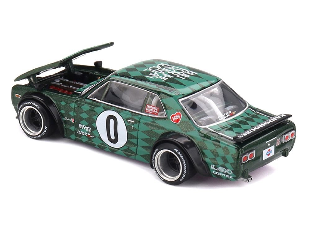 Nissan Skyline 2000GT-R (KPGC10) RHD (Right Hand Drive) #0 "Cortez V1" Green with Graphics (Designed by Jun Imai) "Kaido House" Special 1/64 Diecast Model Car by Mini GT view 4