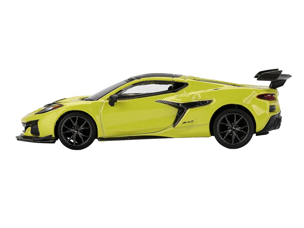 Chevrolet Corvette ZR1 Accelerate Yellow with Carbon Top Limited Edition 1/64 Diecast Model Car by Mini GT view 3