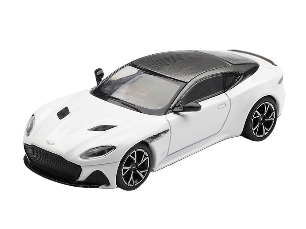 Aston Martin DBS RHD (Right Hand Drive) Stratus White with Carbon Top Limited Edition 1/64 Diecast Model Car by Mini GT view 2