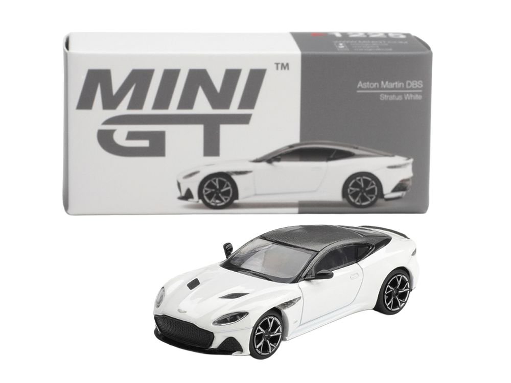Aston Martin DBS RHD (Right Hand Drive) Stratus White with Carbon Top Limited Edition 1/64 Diecast Model Car by Mini GT view 5