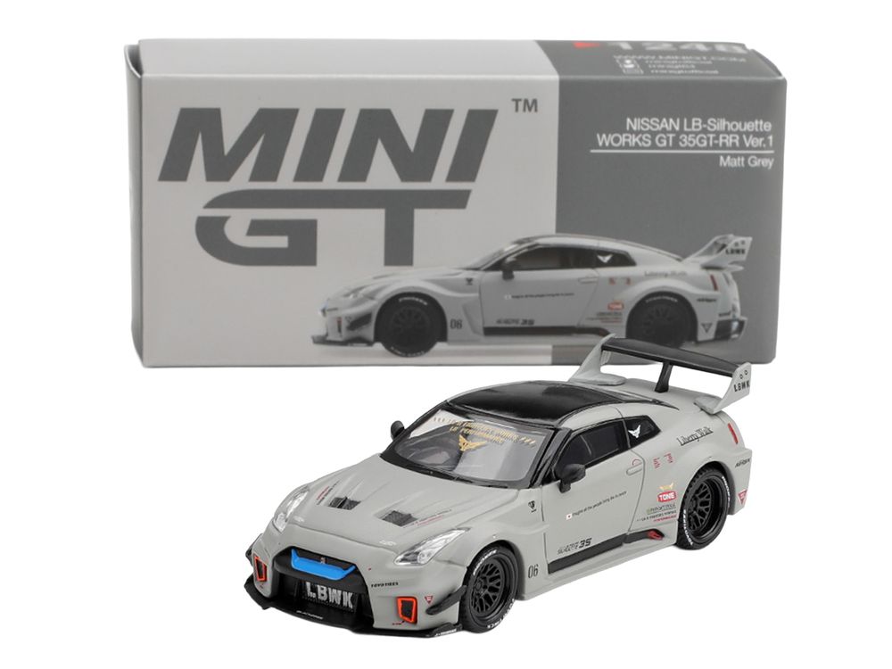 Nissan 35GT-RR Ver.1 "LB-Silhouette Works GT" Matt Gray with Black Top Limited Edition 1/64 Diecast Model Car by Mini GT view 5